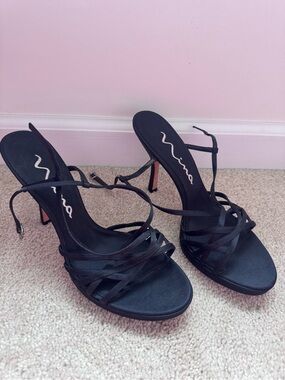 Nina Black Strappy Stiletto Sandals